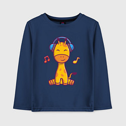 Лонгслив хлопковый детский Музыкальный жирафик, цвет: тёмно-синий