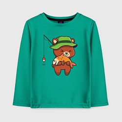 Лонгслив хлопковый детский Мишка рыбак, цвет: зеленый