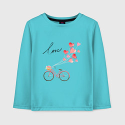 Лонгслив хлопковый детский Велосипед с сердечками и цветами, цвет: бирюзовый