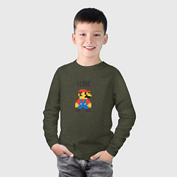 Лонгслив хлопковый детский Super mario bros - i love mario, цвет: меланж-хаки — фото 2
