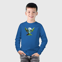 Лонгслив хлопковый детский Зеленый инопланетянин, цвет: синий — фото 2