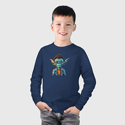 Лонгслив хлопковый детский Модный пришелец, цвет: тёмно-синий — фото 2