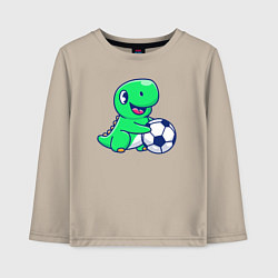 Лонгслив хлопковый детский Динозавр футболист, цвет: миндальный