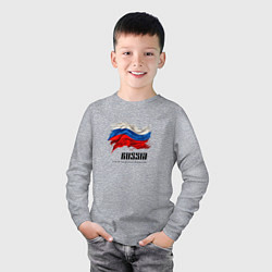 Лонгслив хлопковый детский Развевающийся флаг России с надписью, цвет: меланж — фото 2