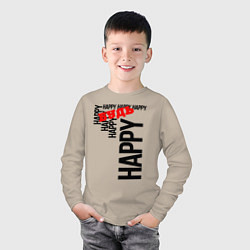 Лонгслив хлопковый детский Будь happy, цвет: миндальный — фото 2
