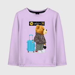 Лонгслив хлопковый детский Плюшевый медведь путешественник, цвет: лаванда