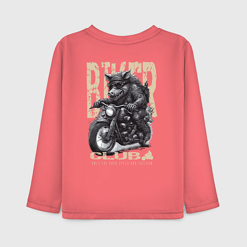 Детский лонгслив Байкер кабан на мотоцикле / Коралловый – фото 2