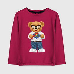 Лонгслив хлопковый детский Плюшевый медведь супергерой, цвет: маджента