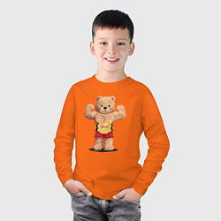 Лонгслив хлопковый детский Плюшевый медвежонок чемпион, цвет: оранжевый — фото 2
