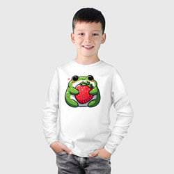 Лонгслив хлопковый детский Толстая лягушка обнимает клубнику, цвет: белый — фото 2