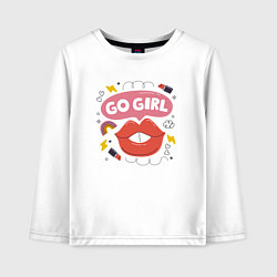 Лонгслив хлопковый детский Go girl lips, цвет: белый