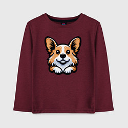 Лонгслив хлопковый детский Милый любопытный корги, цвет: меланж-бордовый
