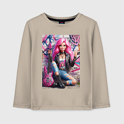 Лонгслив хлопковый детский Барби панк гитарист - нейросеть, цвет: миндальный