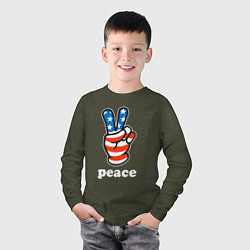 Лонгслив хлопковый детский USA peace, цвет: меланж-хаки — фото 2