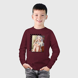 Лонгслив хлопковый детский Грустная Фрирен, цвет: меланж-бордовый — фото 2