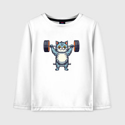 Лонгслив хлопковый детский Кот с штангой, цвет: белый