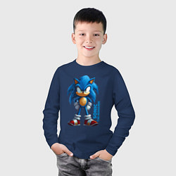 Лонгслив хлопковый детский Sonic - poster style, цвет: тёмно-синий — фото 2