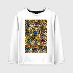Лонгслив хлопковый детский Глаза разноцветные из золота в стиле стимпанк, цвет: белый