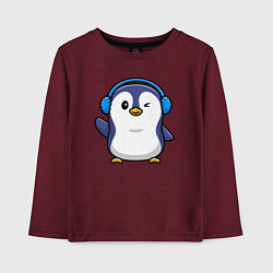 Лонгслив хлопковый детский Привет от пингвина, цвет: меланж-бордовый