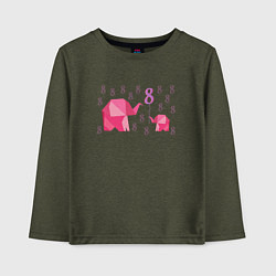 Лонгслив хлопковый детский Мама слониха и дочка слоненок в праздник 8 марта, цвет: меланж-хаки
