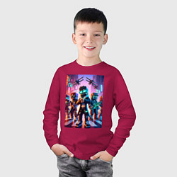 Лонгслив хлопковый детский Майнкрафт и киберпанк - коллаба, цвет: маджента — фото 2