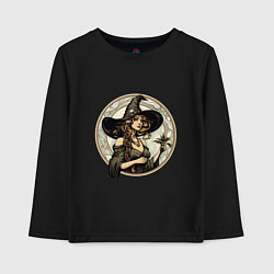 Лонгслив хлопковый детский Ретро ведьма в шляпе, цвет: черный