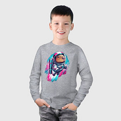 Лонгслив хлопковый детский Полёт космонавта капибары - нейросеть, цвет: меланж — фото 2