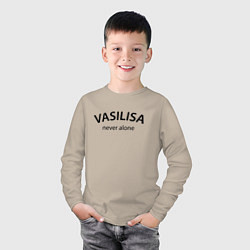 Лонгслив хлопковый детский Vasilisa never alone - motto, цвет: миндальный — фото 2