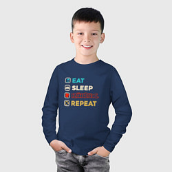 Лонгслив хлопковый детский Eat sleep roblox repeat art, цвет: тёмно-синий — фото 2