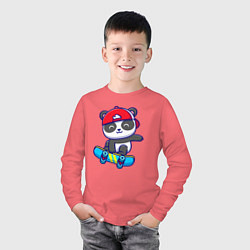 Лонгслив хлопковый детский Panda skater, цвет: коралловый — фото 2