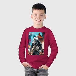 Лонгслив хлопковый детский Cool hare with a skateboard - ai art, цвет: маджента — фото 2