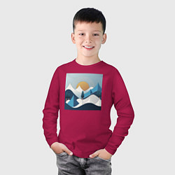 Лонгслив хлопковый детский Горный пейзаж - абстракция с горами, цвет: маджента — фото 2