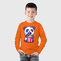 Лонгслив хлопковый детский Панда ест попкорн, цвет: оранжевый — фото 2