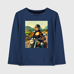 Лонгслив хлопковый детский Mona Lisa on a motorcycle - ai art, цвет: тёмно-синий