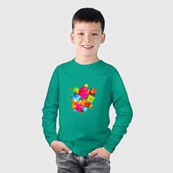 Лонгслив хлопковый детский Цветные квадраты, цвет: зеленый — фото 2