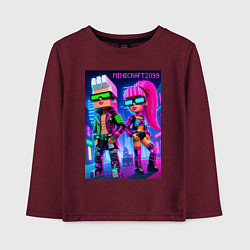 Лонгслив хлопковый детский Barbie and Ken - Minecraft 2099 ai art collaborati, цвет: меланж-бордовый