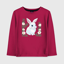Лонгслив хлопковый детский Милый зайчонок на фоне цветов, цвет: маджента