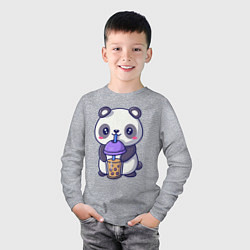 Лонгслив хлопковый детский Panda drink, цвет: меланж — фото 2