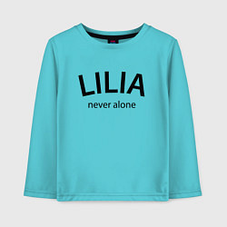 Лонгслив хлопковый детский Lilia never alone - motto, цвет: бирюзовый