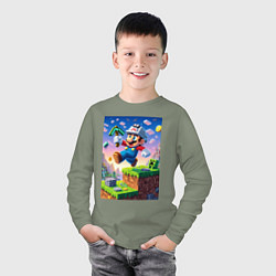 Лонгслив хлопковый детский Марио и Майнкрафт - коллаба, цвет: авокадо — фото 2