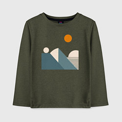 Лонгслив хлопковый детский Горы и солнце минимализм абстакция, цвет: меланж-хаки