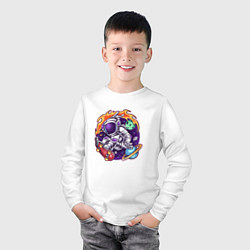 Лонгслив хлопковый детский Космонавт на скейте, цвет: белый — фото 2
