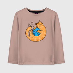 Лонгслив хлопковый детский Арт мультяшный рыжий кот с клубком спит котуром, цвет: пыльно-розовый