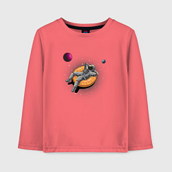 Лонгслив хлопковый детский Космонавт на пончике, цвет: коралловый