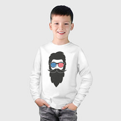 Лонгслив хлопковый детский Американец с усами и бородой, цвет: белый — фото 2