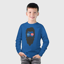 Лонгслив хлопковый детский Американец с усами и бородой, цвет: синий — фото 2