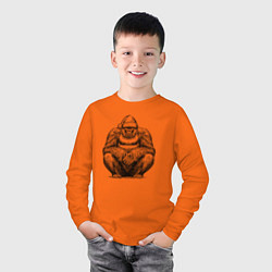 Лонгслив хлопковый детский Новогодняя горилла на корточках, цвет: оранжевый — фото 2