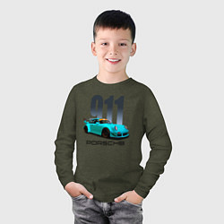 Лонгслив хлопковый детский Cпортивный автомобиль Porsche, цвет: меланж-хаки — фото 2