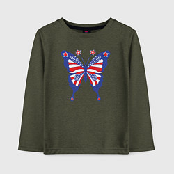 Лонгслив хлопковый детский USA butterfly, цвет: меланж-хаки