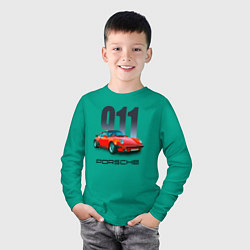 Лонгслив хлопковый детский Porsche 911 спортивный немецкий автомобиль, цвет: зеленый — фото 2